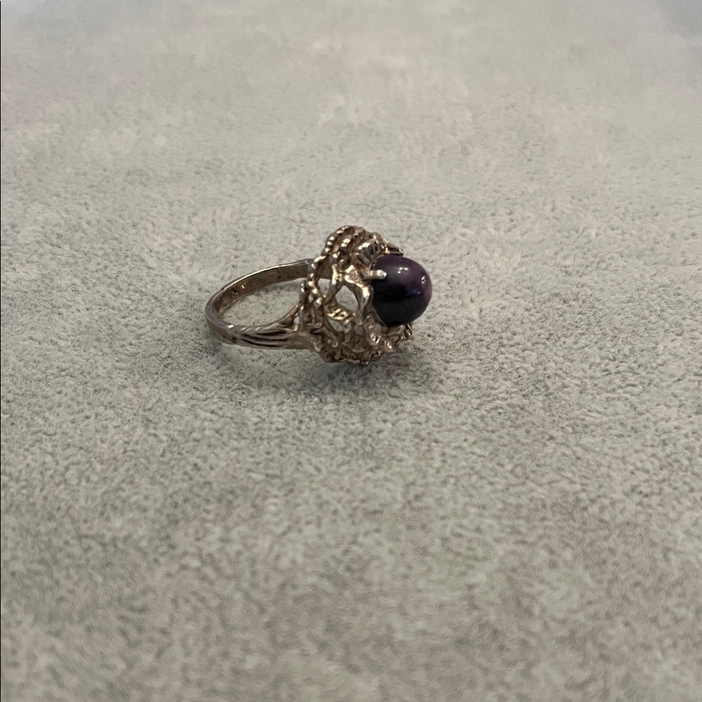 Vintage Brutalist Sterling Silver and Amethyst Ring
